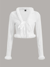 Fuzzy Trim Knot Front Crop Top